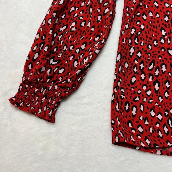 Sanctuary Noelle Leopard Print Smocked Sleeve Button Down Blouse *SMALL FLAW* - Picture 8 of 15